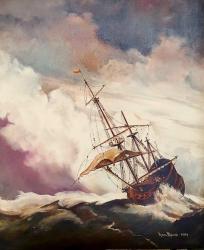 Vascello di Willem van de Velde il Giovane - riproduzione olio su tela - cm 50x60